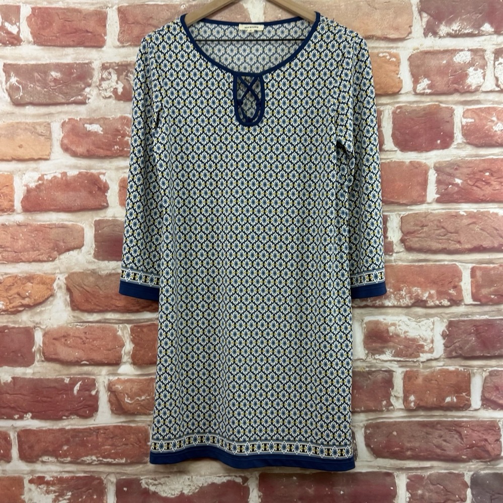 Max Studio Dress Womens S Blue Multicolor Boho Batik Stretchy Casual Sundress